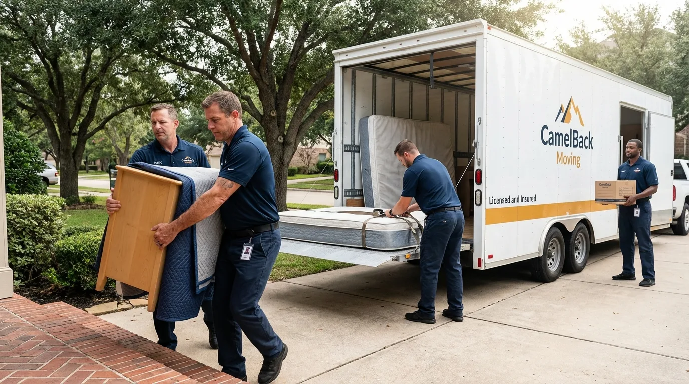 Crew loading residential truck for cross-state move from Saint Michael, MN
