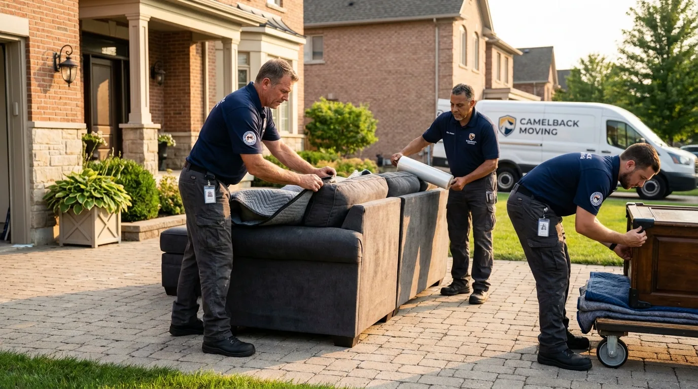 Large estate moving crew wrapping furniture in Saint Michael, MN