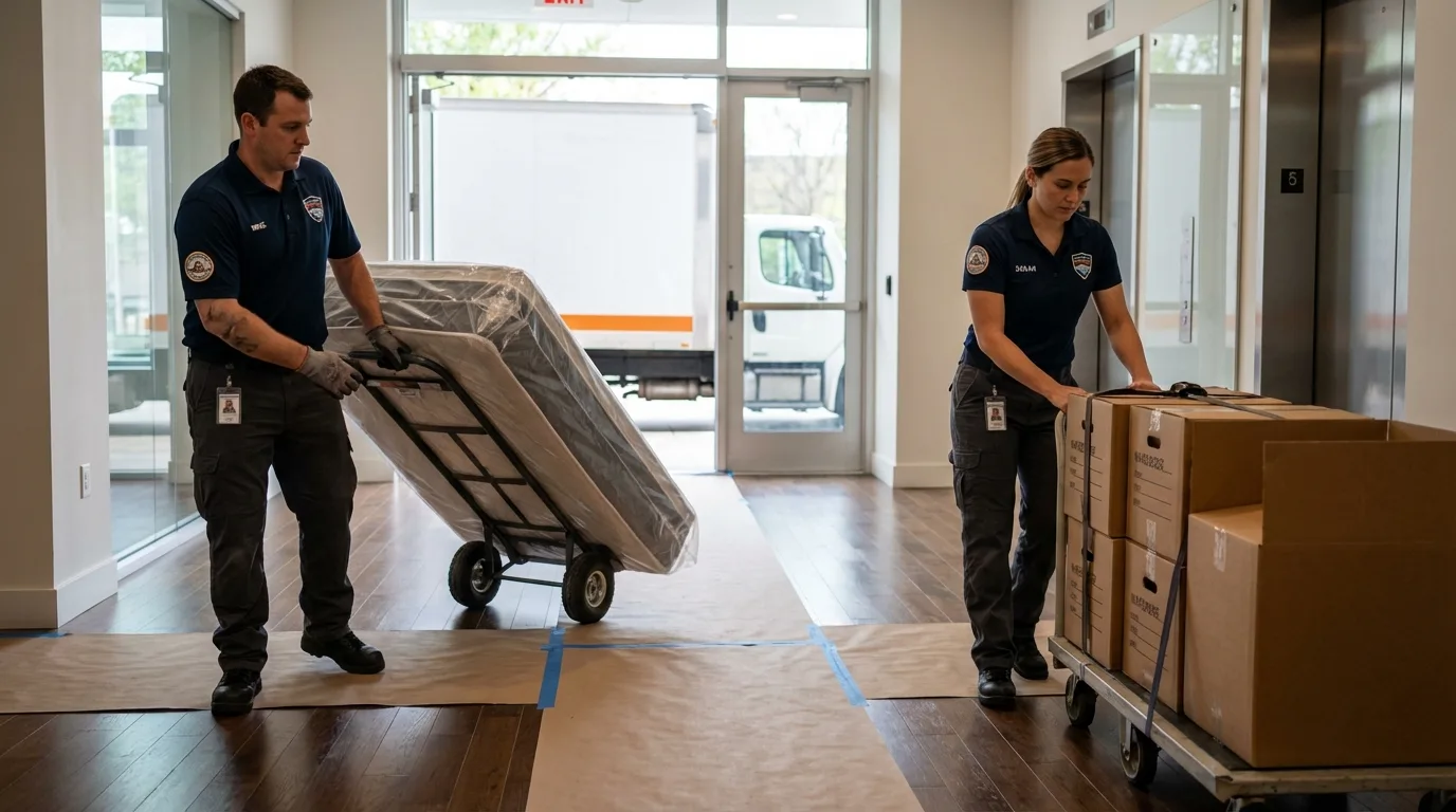 Professional apartment movers loading elevator in Saint Michael, MN